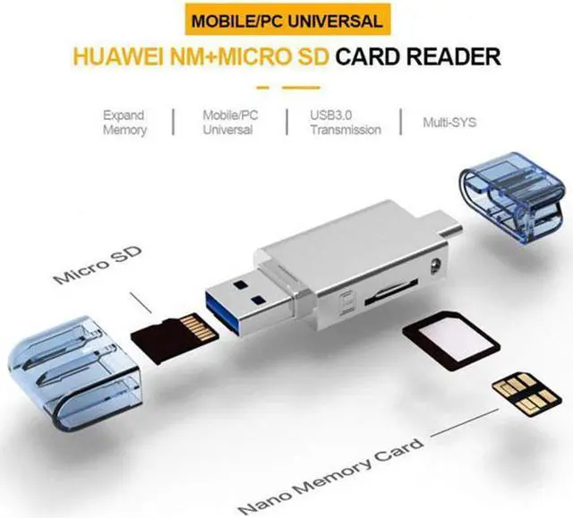 Alt view image 7 of 7 - Aomoproing USB-C Type C / USB 2.0 to NM Nano Memory CardTF Micro SD Card Reader for Huawei Cell PhoneLaptop