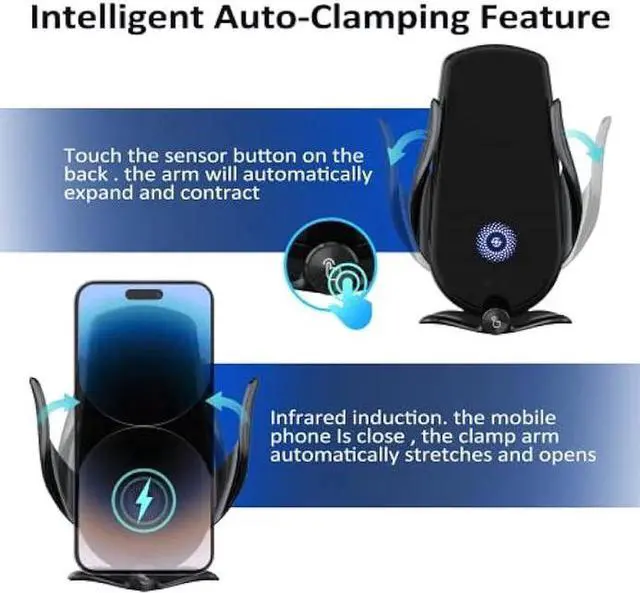 Alt view image 4 of 6 - Wireless Car Charger,15W Fast Charging, Phone Holder Mount, Auto Clamping, Phone Mount Phone Holder for iPhone 14 13 12 11, Samsung Galaxy S23+ S22, etc