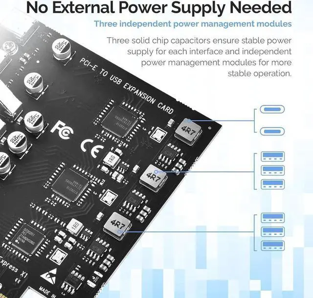 Alt view image 5 of 7 - USB 3.0 PCIe Card, 8-Port (2 x USB-C+ 6 x USB-A) USB 3.2 Gen1 5Gbps PCIe Expansion Card, Compatible with Windows and Linux (Not Support Mac OS)