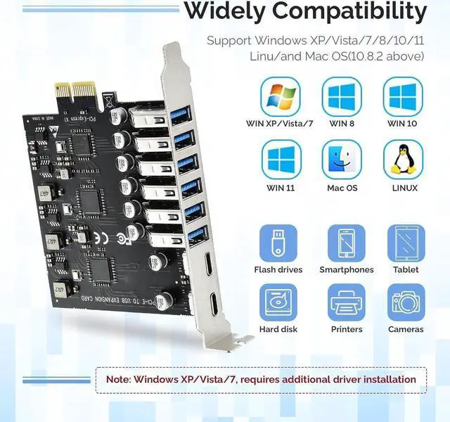 Alt view image 3 of 7 - USB 3.0 PCIe Card, 8-Port (2 x USB-C+ 6 x USB-A) USB 3.2 Gen1 5Gbps PCIe Expansion Card, Compatible with Windows and Linux (Not Support Mac OS)
