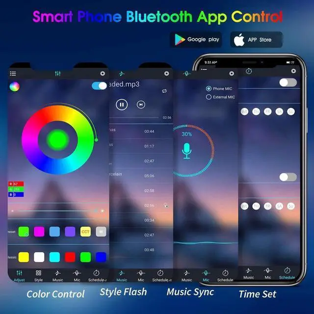 Alt view image 6 of 7 - 50ft/15M LED Strip Lights, HRDJ RGB LED Light Strip Music Sync RGB LED Strip,5050 SMD Color Changing LED Strip Light Bluetooth Controller + 24 Key Remote LED Lights for Bedroom Home Party