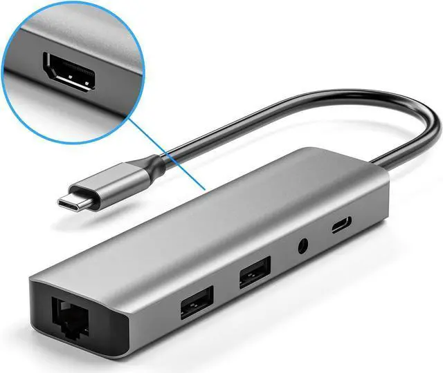 Main image of 6 In 1 Hub HDMI RJ45 Ethernet Port USB Type C 3.5mm Jack Audio Docking Station 2.0 Adapter for Laptop Computer HDMI Expansion