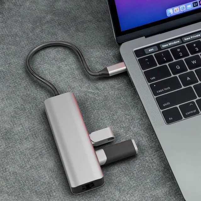 Alt view image 2 of 6 - 6 In 1 Hub HDMI RJ45 Ethernet Port USB Type C 3.5mm Jack Audio Docking Station 2.0 Adapter for Laptop Computer HDMI Expansion