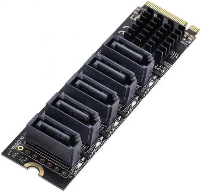 Alt view image 2 of 7 - Aomoproing NGFF NVME M-Key PCI Express to SATA 3.0 6Gbps 5 Ports Adapter Converter Hard Drive Extension Card JMB585 2280