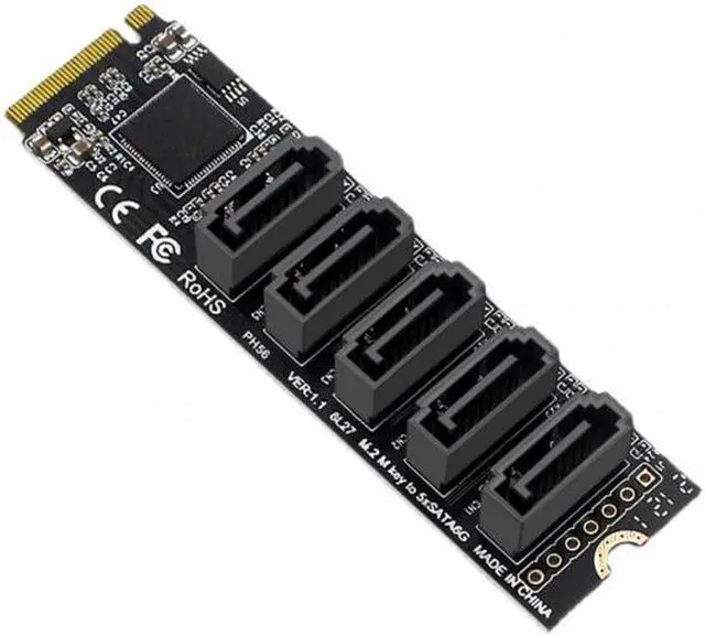 Alt view image 7 of 7 - Aomoproing NGFF NVME M-Key PCI Express to SATA 3.0 6Gbps 5 Ports Adapter Converter Hard Drive Extension Card JMB585 2280