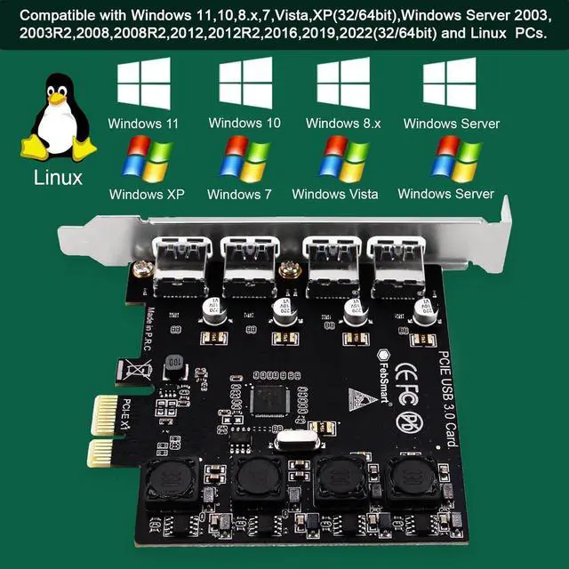 Alt view image 2 of 7 - 4 Ports Superspeed 5Gbps USB 3.0 PCI Express Expansion Card for Windows 11, 10, 8.x, 7, Vista, XP Desktop PCs, Built in Self-Powered Technology, No Need Additional Power Supply