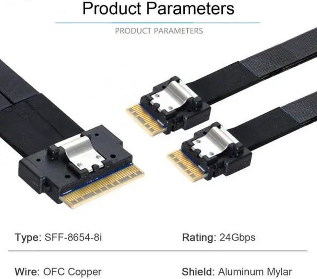 Alt view image 5 of 7 - Aomoproing PCI-E Ultraport Slimline SAS Slim 4.0 SFF-8654 8i 74pin to Dual SFF-8654 4i 38Pin Cable 40cm PCI-Express