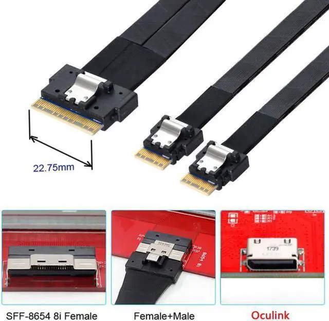 Alt view image 7 of 7 - Aomoproing PCI-E Ultraport Slimline SAS Slim 4.0 SFF-8654 8i 74pin to Dual SFF-8654 4i 38Pin Cable 40cm PCI-Express