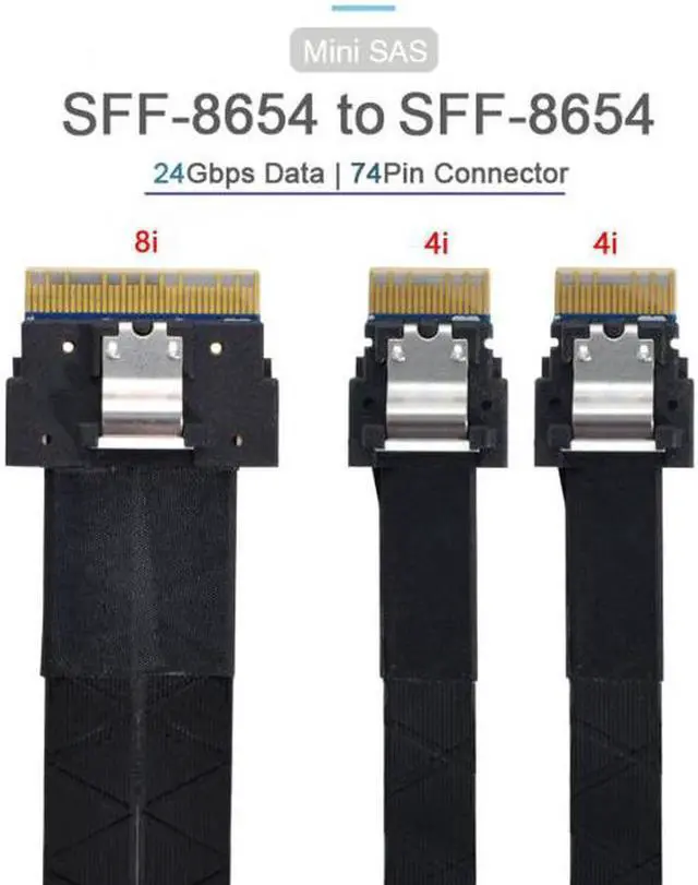 Alt view image 4 of 7 - Aomoproing PCI-E Ultraport Slimline SAS Slim 4.0 SFF-8654 8i 74pin to Dual SFF-8654 4i 38Pin Cable 40cm PCI-Express