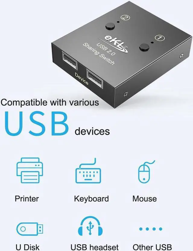 Alt view image 7 of 7 - 2 Ports USB 2.0 Switch Hub 2 in 2 out for Manual Sharing Keyboard Mouse Printer and U-disk Desktop PC Computer