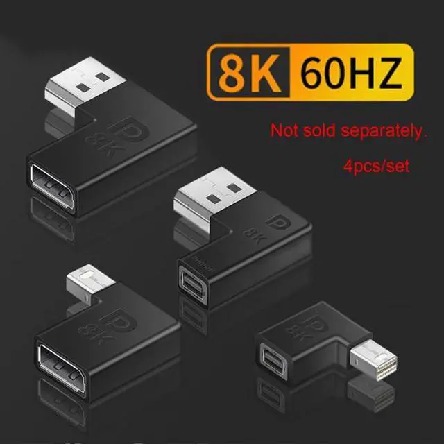 Alt view image 7 of 7 - Aomoproing 4pcs/set Left Angled Mini DisplayPort 1.4 8K 60hz to DP Adapter Male Female Ultra-HD UHD for Video PC Laptop