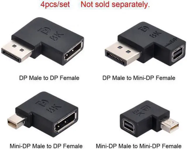 Alt view image 2 of 7 - Aomoproing 4pcs/set Left Angled Mini DisplayPort 1.4 8K 60hz to DP Adapter Male Female Ultra-HD UHD for Video PC Laptop