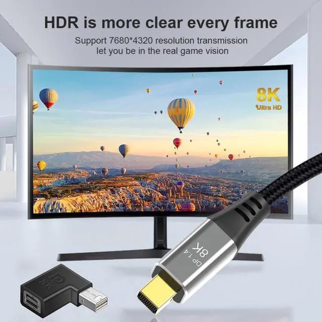 Alt view image 3 of 7 - Aomoproing 4pcs/set Left Angled Mini DisplayPort 1.4 8K 60hz to DP Adapter Male Female Ultra-HD UHD for Video PC Laptop