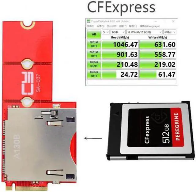 Alt view image 7 of 7 - Aomoproing NGFF M.2 NVMe Mainboard to CF Express Extension Adapter M2 M-key for CFE Type-B Support R5 Z6 Z7 Memory Card