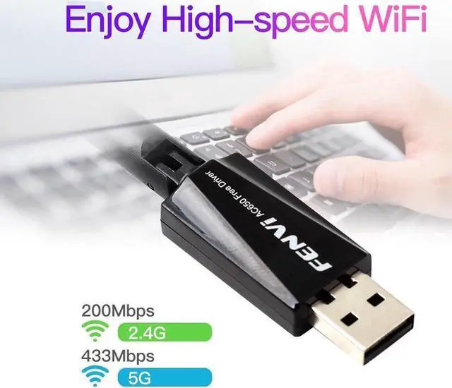 Alt view image 7 of 7 - AC650 USB WiFi Adapter for PC 802.11ac Wireless Network Adapter for Desktop with 2.4GHz, 5GHz High Gain Dual Band 5dBi Antenna Supports Windows 7 8 10