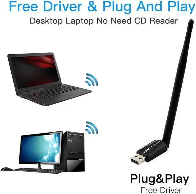 Alt view image 2 of 7 - AC650 USB WiFi Adapter for PC 802.11ac Wireless Network Adapter for Desktop with 2.4GHz, 5GHz High Gain Dual Band 5dBi Antenna Supports Windows 7 8 10