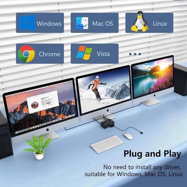 Alt view image 3 of 7 - KVM Switch 3 Monitors 2 Computers,Triple Monitors KVM Switch 2 DisplayPort + HDMI 3 Ports 8K@60Hz 4K@144Hz Extended Display, KVM Switches with 4 USB 3.0 Ports for Keyboard, Mouse, U-Disk and Printer