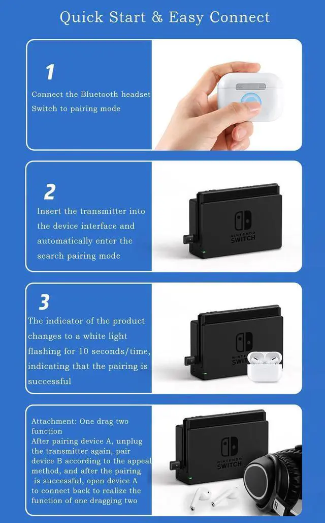 Alt view image 4 of 7 - Bluetooth 5.3 Adapter Support Call for Switch/PS Game Console Desktop PC Computer Drive Free Bluetooth Receiver Transmitter