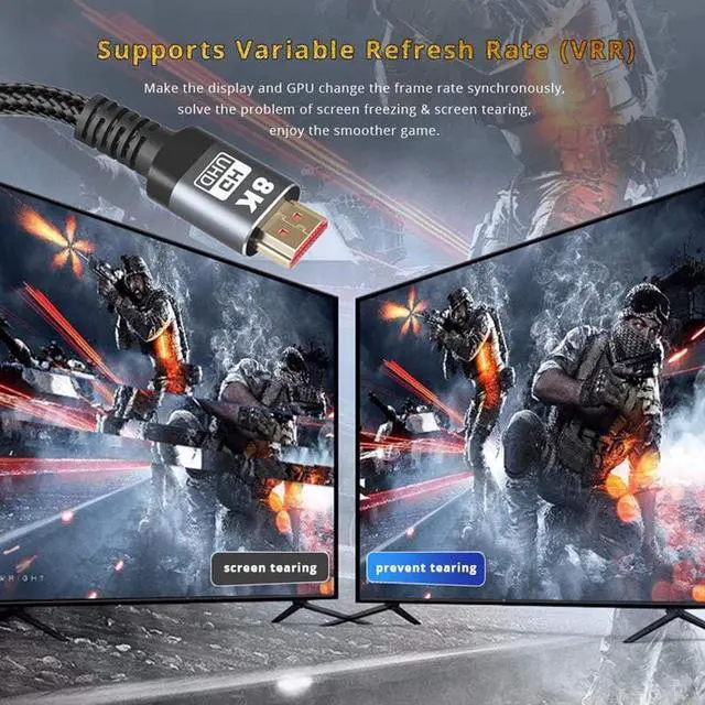Alt view image 4 of 7 - 8K HDMI 2.1 Cable  48Gbps Ultra HD Lead High Speed Cord Connector, Supports 8K@60HZ, 4K@120Hz, eARC HDR10, HDCP 2.2/2.3 Dolby, VRR, Compatible with Fire TV/Roku TV/PS5/Xbox X/Switch 3.3 ft.