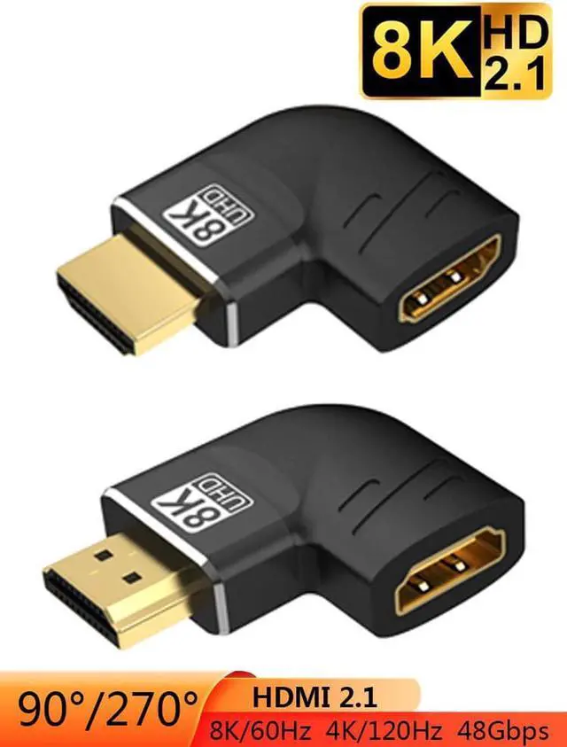 Main image of 8K HDMI2.1 Adapter Male to Female,2 Pack Flat 90 Degree and 270 Degree Upward Angle Converter, HDMI Right Angle Extender Support 8K@60Hz / 3D&4K HDMI Extender