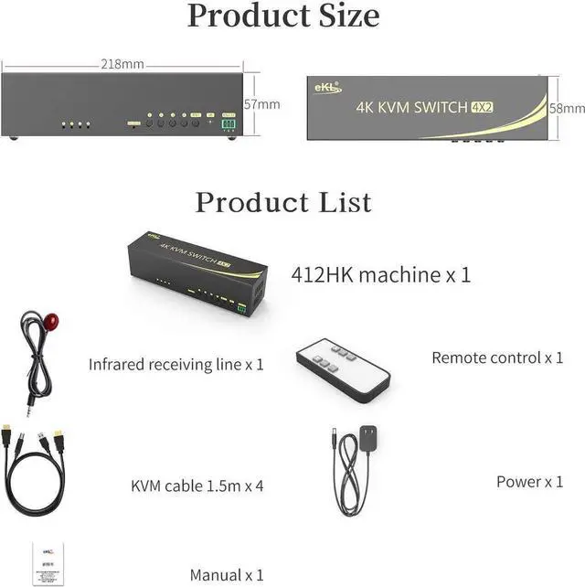 Alt view image 6 of 7 - HDMI KVM Switch 4 in 2 Out Dual Monitor Extended Display 4K @60Hz 4:4:4 with Audio and USB 2.0 Hub Sharing PC Monitor Keyboard Mouse Switcher