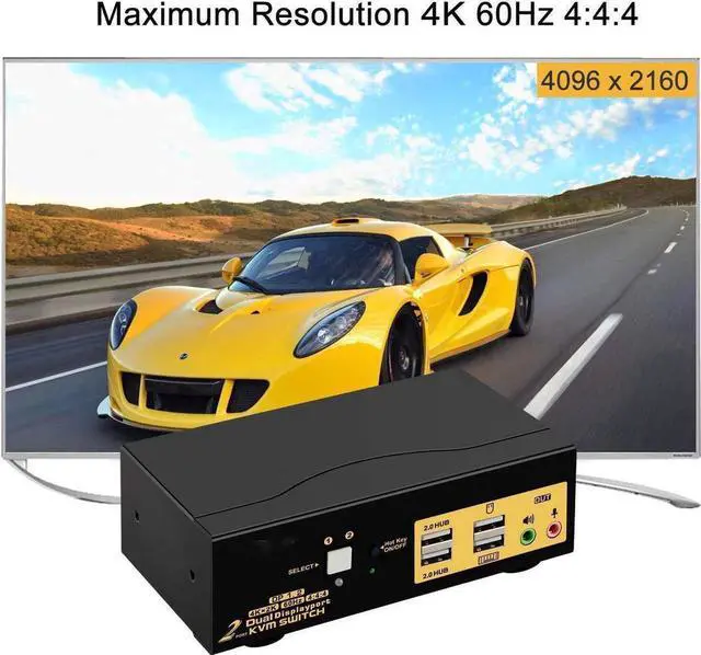 Alt view image 7 of 7 - KVM Switch Dual Monitor DisplayPort 2 Port 4K @60Hz 4:4:4, 2x2 DP KVM Switch with Audio and USB 2.0 HUBs
