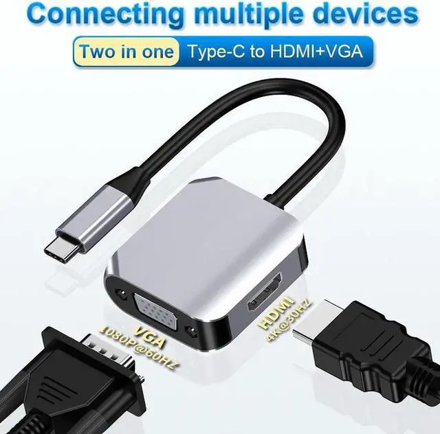 Alt view image 4 of 7 - Type-C to HDMI+VGA Converter Type-C Hub Docking Station 4K Laptop Adapter Cable HDMI 4K@30HZ,VGA 1080P@60Hz for Laptop Mobile Phone