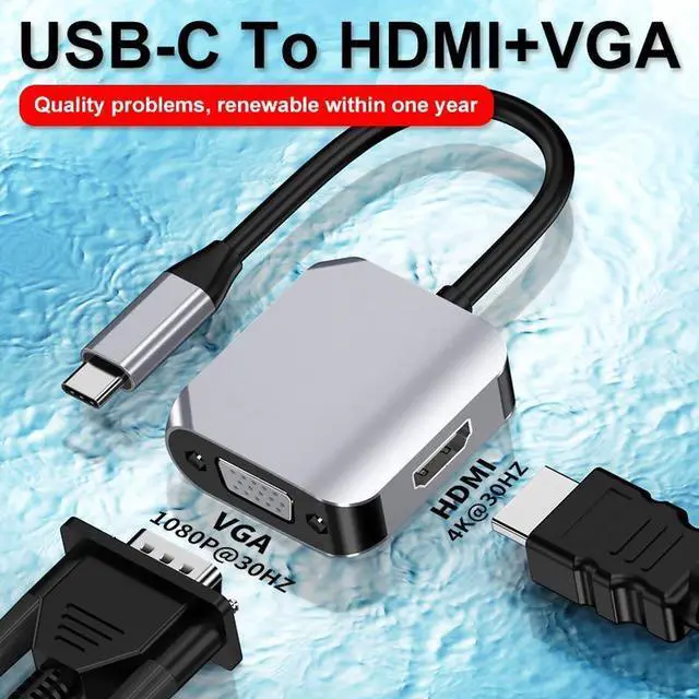 Alt view image 5 of 7 - Type-C to HDMI+VGA Converter Type-C Hub Docking Station 4K Laptop Adapter Cable HDMI 4K@30HZ,VGA 1080P@60Hz for Laptop Mobile Phone