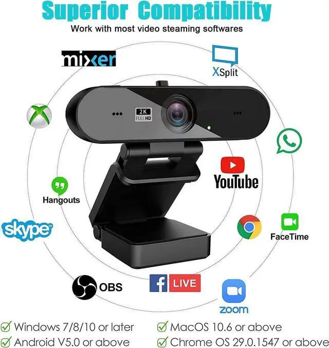 Alt view image 4 of 7 - USB Computer Laptop Webcam 2K 2560x1440P Web Camera Video PC Camera Live Online Teaching USB Webcam for streaming Web Camera with Microphone