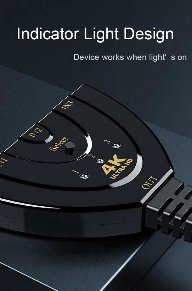 Alt view image 4 of 7 - HDMI Switch, 4K HDMI Splitter 3 in 1 Out,3 Port HDMI Switch 3x1 Switch Splitter with Pigtail Cable Supports Full HD 4K 1080P 3D Player