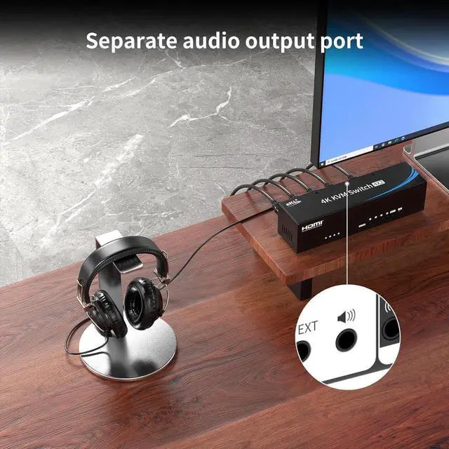 Alt view image 3 of 7 - Real Seamless Switching USB 3.0 HDMI KVM Switch Dual Monitors 4 Computers 4K@30Hz, 4 Port Extended Display, 3.5mm Audio, EDID Emulators, Button, Hotkey, Remote Control, Mouse, RS232 Code Switching