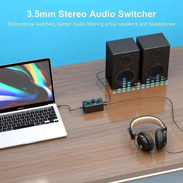 Alt view image 6 of 7 - 3.5mm Jack Audio Switch, 2 In 1 Out / 1 In 2 Out Audio Switcher Audio Selector with 3.5mm Audio Cable and Volume Control for PC Phone Laptop Headphone