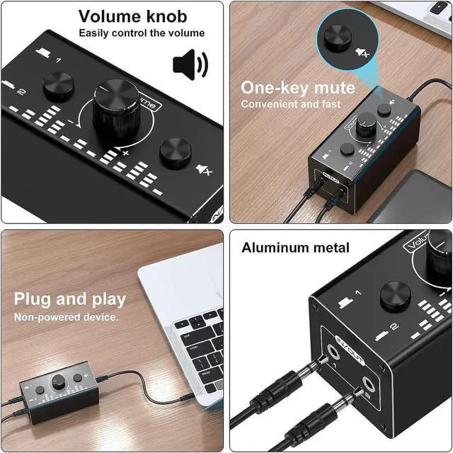 Alt view image 7 of 7 - 3.5mm Jack Audio Switch, 2 In 1 Out / 1 In 2 Out Audio Switcher Audio Selector with 3.5mm Audio Cable and Volume Control for PC Phone Laptop Headphone