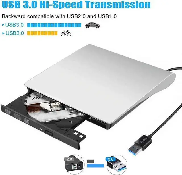 Alt view image 2 of 7 - xternal CD DVD Drive, USB 3.0 Portable CD/Dvd +/-Rw Drive Slim Dvd/CD Rom Rewriter DVD Burner For Laptop Desktop PC Windows 10/8/XP and Linux Mac Os