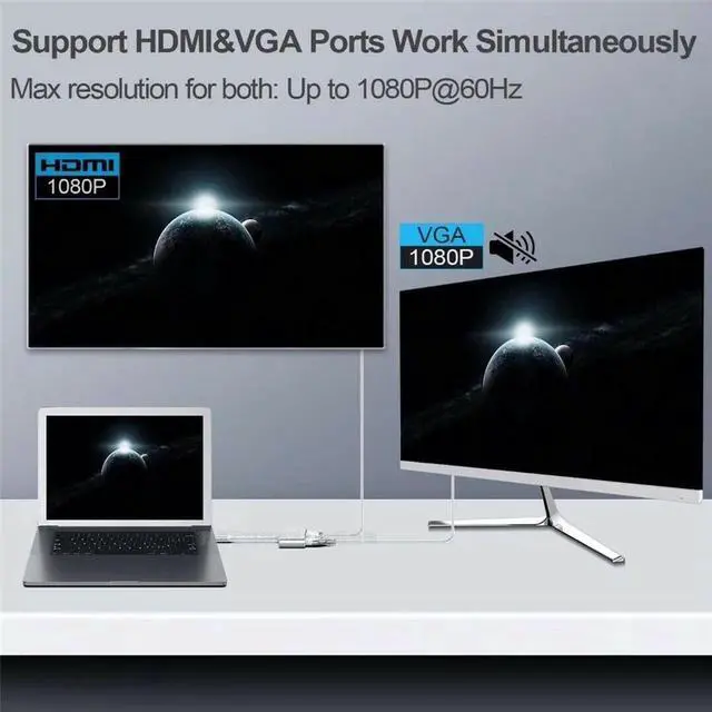 Alt view image 7 of 7 - USB C HUB Type C To HDMI A VGA With 87W PD Charge Port Type C Dock Splitter For MacBook Laptop USB Type-C Converter HUB Adapter