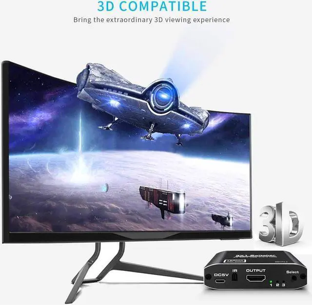 Alt view image 4 of 7 - 3x1 HDMI Splitter Aluminum HDMI Switch 3 in 1 Out with IR Remote Control, Supports 4k@60HZ 3D HD1080P, HDMI Switcher for PS3 PS4 Pro TV