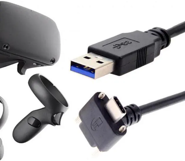 Alt view image 2 of 7 - Aomoproing  8.0M Down Up Angled USB 3.1 Type-C Dual Screw Locking to USB3.0 Data GL3523 Repeater Cable 90 Degree for Camera Oculus Quest Link
