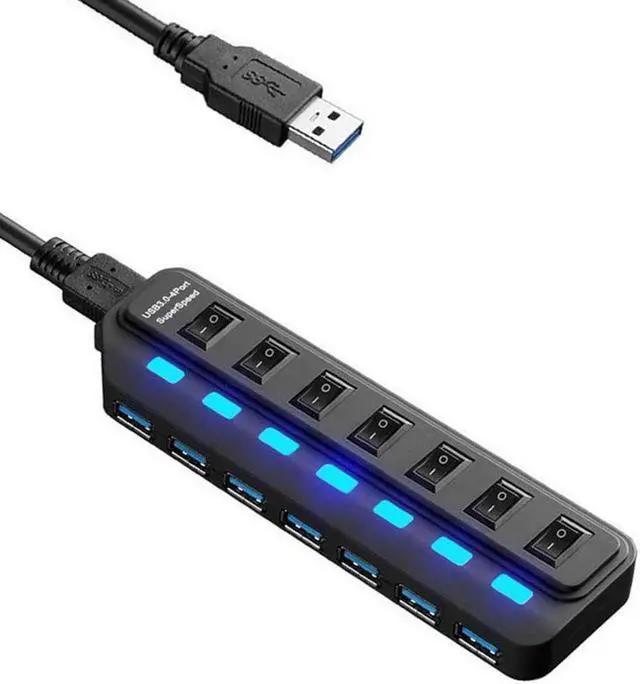 Alt view image 2 of 7 - USB 3.0 Hub Splitter 7Port USB Ultra Slim Data Hub USB Expander Computer Accessories with Individual Power Switch LED