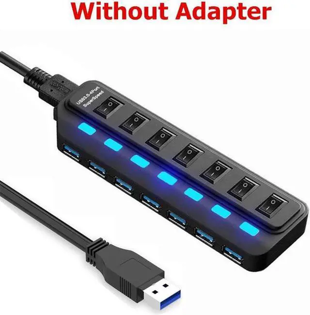 Alt view image 6 of 7 - USB 3.0 Hub Splitter 7Port USB Ultra Slim Data Hub USB Expander Computer Accessories with Individual Power Switch LED