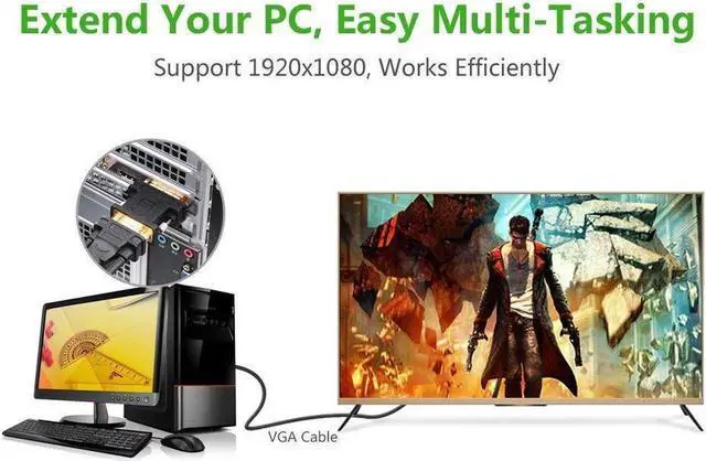 Alt view image 5 of 5 - DVI to VGA DVI-I 24+5 Male to VGA HD15 Female Adapter Cable Gold Plated for Gaming, DVD, Laptop, HDTV and Projector