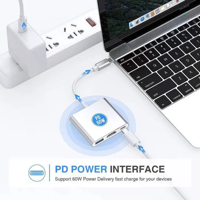 Alt view image 4 of 7 - USB-C to HDMI AdapterType C to HDMI 4K+USB 3.0+USB-C Converter Cable Charging Port Adapter for Apple MacBook ChromeBook Pixel Projector TV