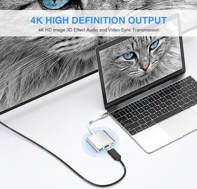 Alt view image 5 of 7 - USB-C to HDMI AdapterType C to HDMI 4K+USB 3.0+USB-C Converter Cable Charging Port Adapter for Apple MacBook ChromeBook Pixel Projector TV