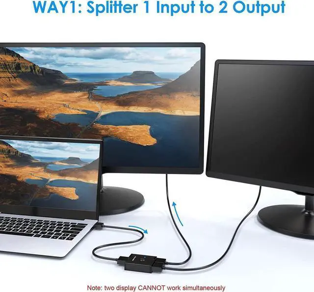 Alt view image 6 of 7 - HDMI Switch 4K @60hz HDMI Splitter, HDMI Switcher 2 in 1 Out, Bi-Directional HDMI Hub Supports HD for Xbox PS5/4/3 Blu-Ray Player Fire Stick Roku