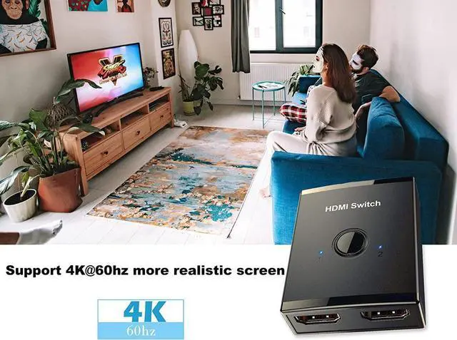 Alt view image 2 of 7 - HDMI Switch 4K @60hz HDMI Splitter, HDMI Switcher 2 in 1 Out, Bi-Directional HDMI Hub Supports HD for Xbox PS5/4/3 Blu-Ray Player Fire Stick Roku
