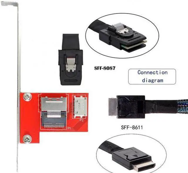 Alt view image 7 of 7 - Aomoproing PCI-Express 4.0 Mini SAS SFF-8087 to Oculink SFF-8611 SFF-8612 PCBA Female Adapter With Bracket