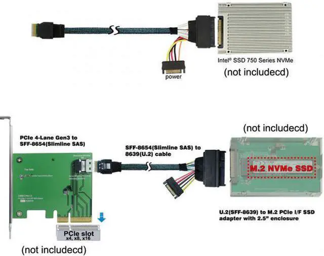Alt view image 5 of 7 - Aomoproing  U.2 U2 SFF-8639 to Slimline SFF-8654 4i NVME PCIe SSD Cable for Mainboard SSD 750 p3600 p3700 M.2