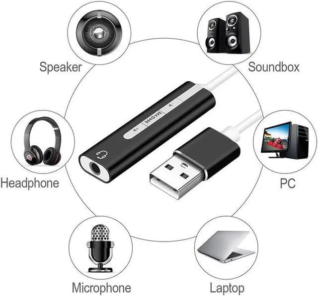 Alt view image 4 of 5 - USB External Sound Card 7.1 Adapter cable 2 in 1 3.5 mm Jack Aux Audio 3D Stereo Mic Headset Microphone For Laptop PC