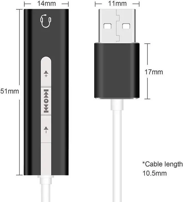 Alt view image 5 of 5 - USB External Sound Card 7.1 Adapter cable 2 in 1 3.5 mm Jack Aux Audio 3D Stereo Mic Headset Microphone For Laptop PC