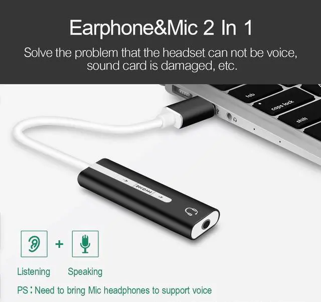 Alt view image 3 of 5 - USB External Sound Card 7.1 Adapter cable 2 in 1 3.5 mm Jack Aux Audio 3D Stereo Mic Headset Microphone For Laptop PC