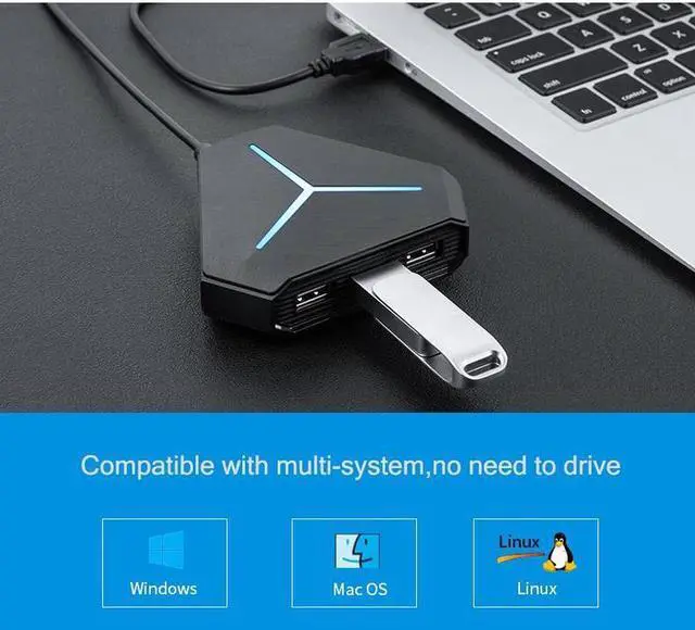 Alt view image 4 of 7 - 6 Port USB 2.0 USB Hub, USB Splitter Adapter with Cool Light for Multi-device Desktop Laptop